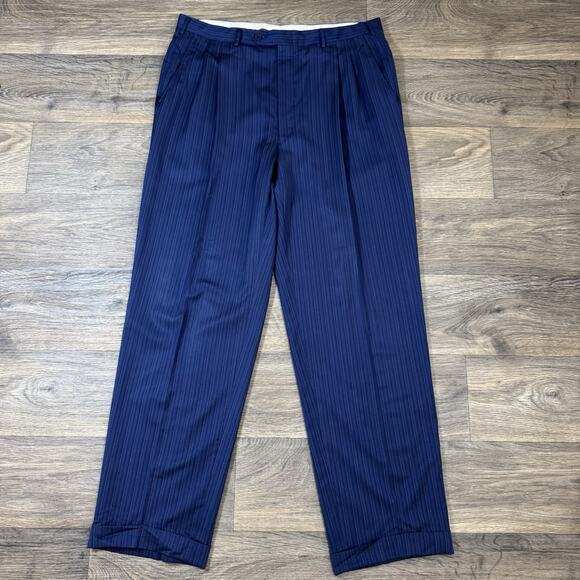 Read*** Canali 2 Piece Suit US 44L Pants 36x32 Blue Striped 100% Wool Two Button - Picture 14 of 16